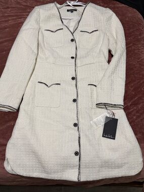 Nicole Miller Tweed white with Black Trim Dress